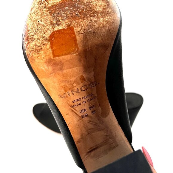 Vince Shoes Women's Alora Black Leather Peep Toe Mule Heeled slides - Picture 9 of 9